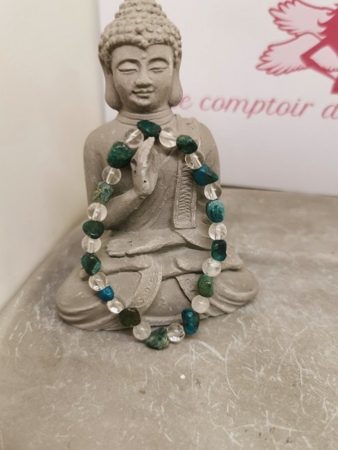 bracelet chrysocolle turquoise et quartz clair