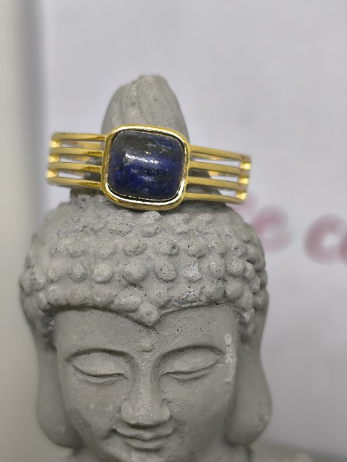 bague ajustable acier doré pierre ovale