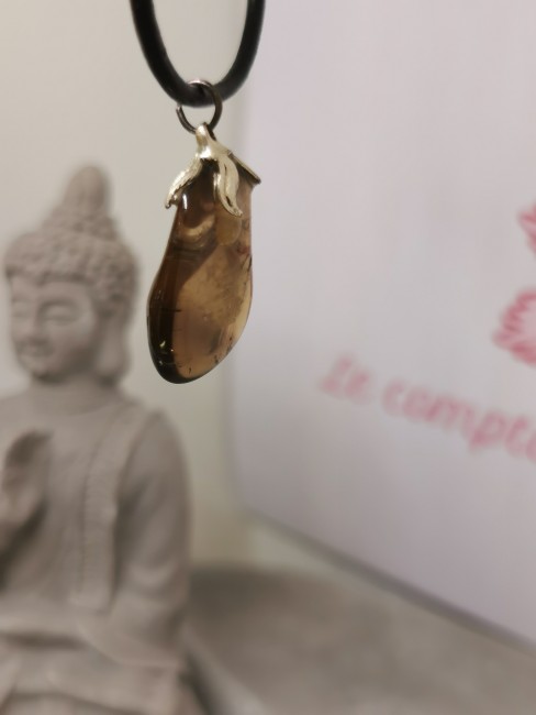 bijou quartz fumé cordon cuir noir