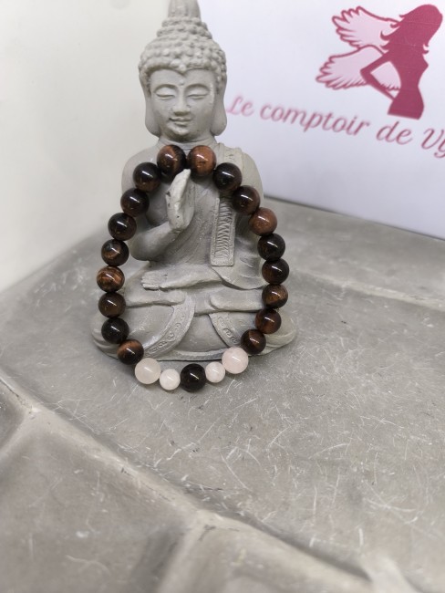 Bracelets de Couple Saint-Valentin – Grenat, Quartz Rose & Œil de Taureau bracelet femme saint valentin grenat quartz rose oeil de taureau amour