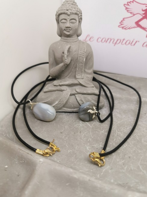pendentif agate cuir noir