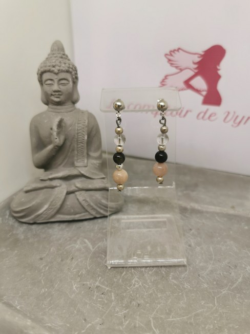 Boucles d’oreilles pierre de lune rose boucles oreilles cristal de roche protection