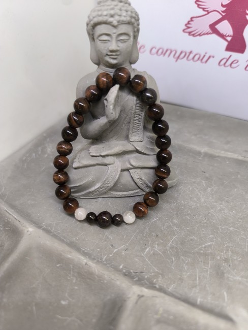 Bracelets de Couple Saint-Valentin – Grenat, Quartz Rose & Œil de Taureau detail pierres naturelles grenat quartz rose oeil de taureau bracelet couple