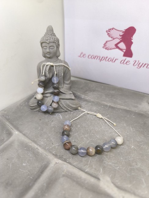 Bracelet bien-être poumons en pierres naturelles Bracelet bien-être poumons en calcédoine bleue et agate du Botswana