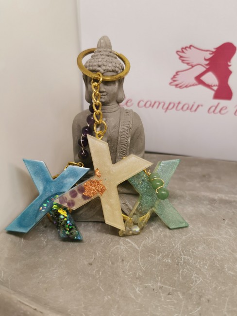 porte clé lettre X résine artisanale
