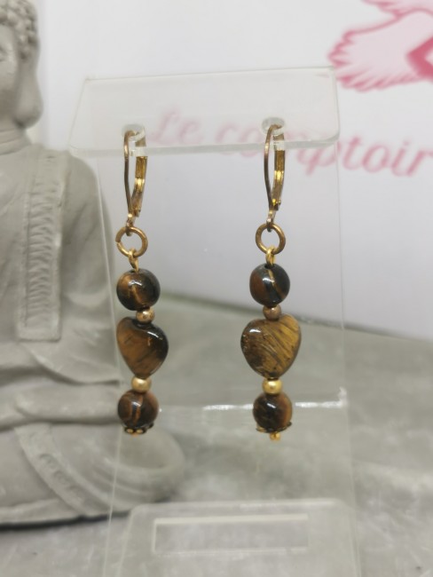 Boucles d’oreilles œil du tigre boucles oreilles oeil du tigre coeur