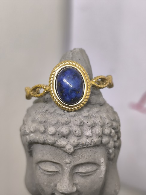 Bijou femme pierre bleue dorée bague ajustable pierre bleue