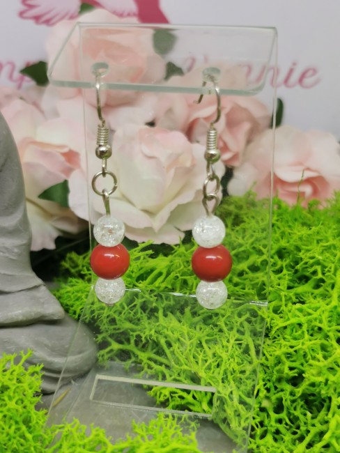 Boucles d’oreilles cristal de roche naturel boucles oreilles cristal roche corail rouge