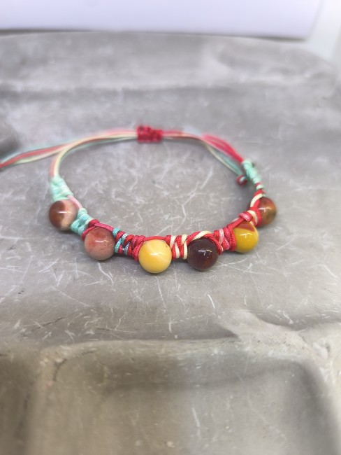 Bracelet mookaite cordon rouge bleu