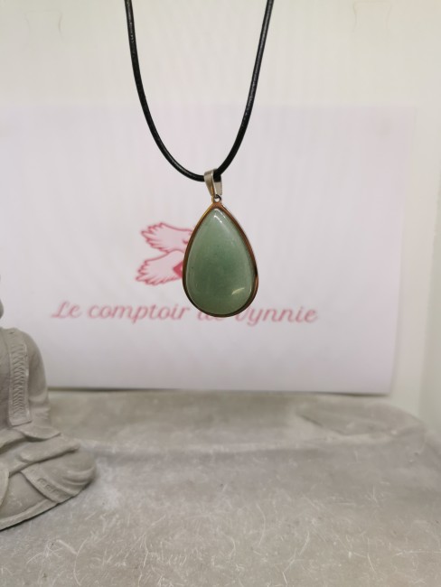 pendentif aventurine cerclé acier inoxydable