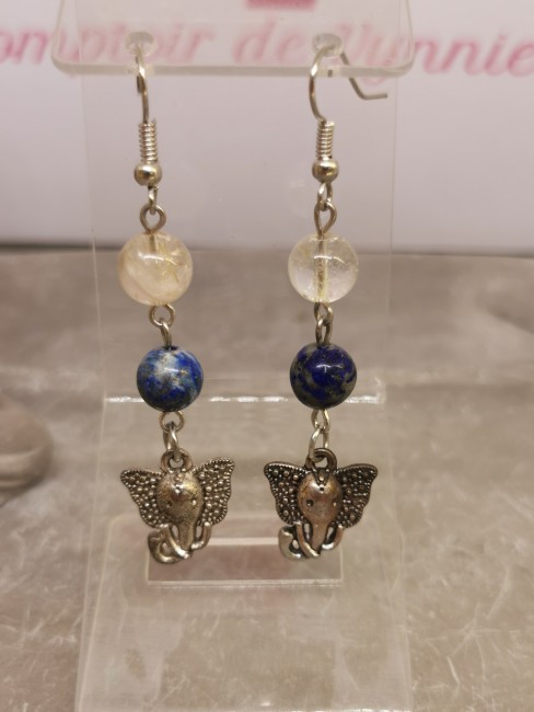 boucles oreilles citrine lapis lazuli elephant