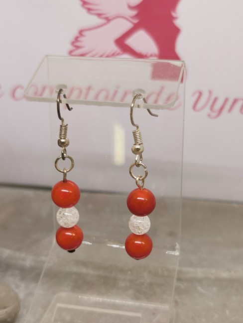 boucles corail rouge cristal roche