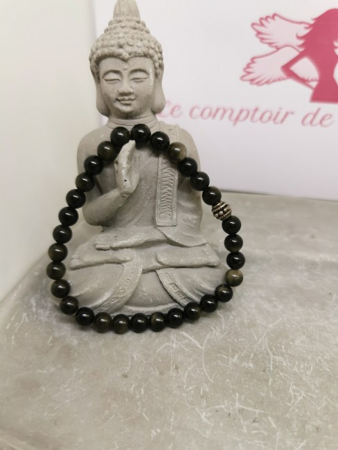 bracelet pierre obsidienne dorée 8 mm