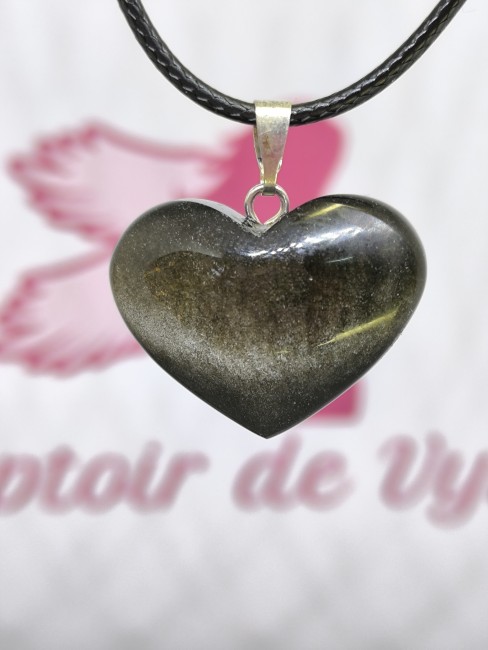 collier cœur obsidienne dorée