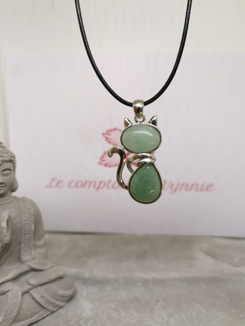 pendentif chat pierre verte aventurine