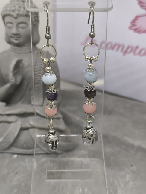 Boucles d’oreilles pierres naturelles Bouddha