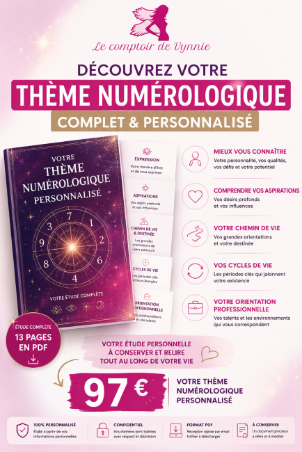 Thème numérologique complet personnalisé en PDF – Le Comptoir de Vynnie 
