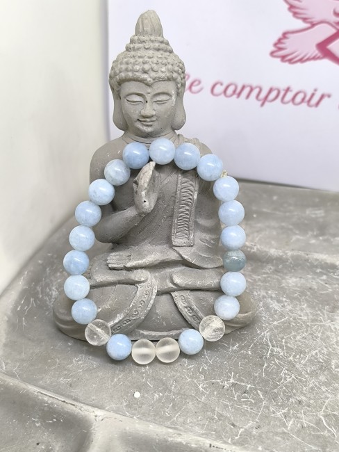 Bijou apaisant monté sur élastique. Bracelet pierres naturelles bleu blanc