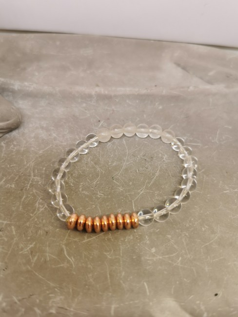 bracelet cristal de roche perles cuivre