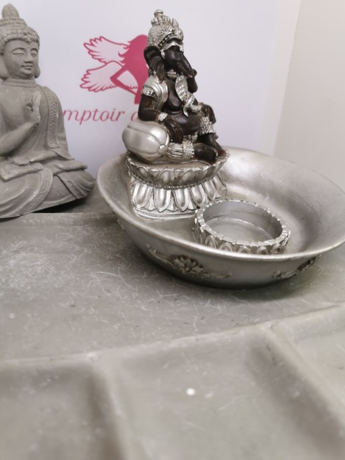 Objet zen Ganesh argent et marron décoration zen ganesh argent