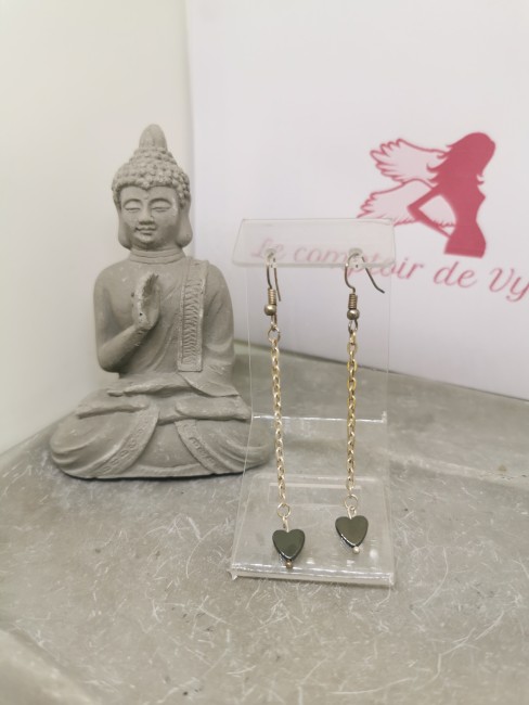 Boucles d’oreilles cœur pierre boucles oreilles pierre naturelle hematite