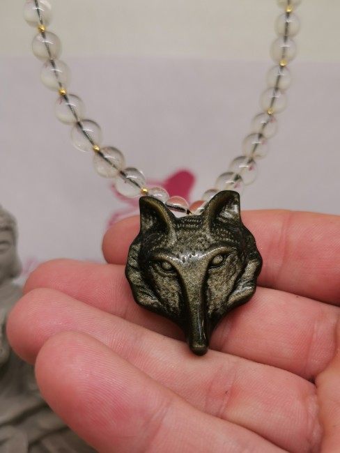 collier obsidienne dorée loup