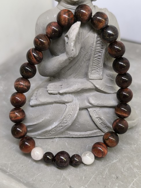 Bracelets de Couple Saint-Valentin – Grenat, Quartz Rose & Œil de Taureau bracelets couple portes au poignet saint valentin amour protection