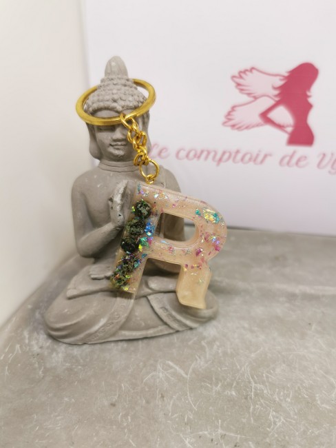 porte clé R pierre naturelle turquoise