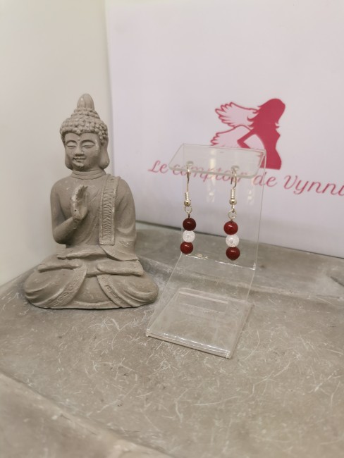 boucles pierre naturelle corail foncé