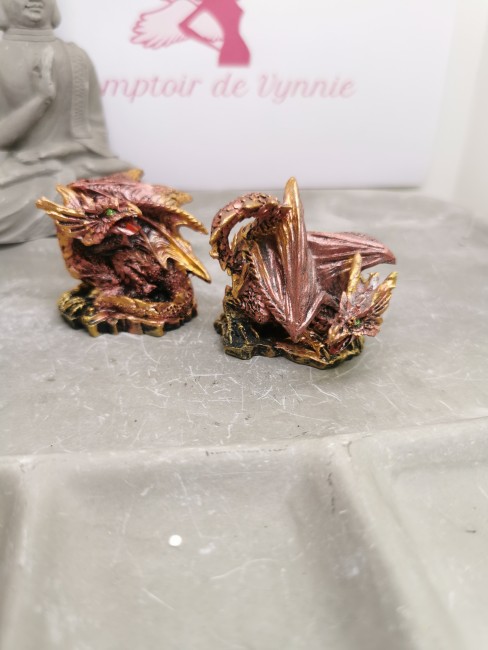 Figurine dragon mystique cuivre Figurine dragon cuivre et or