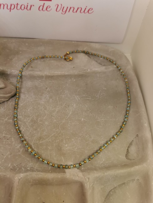 Collier Acier Inoxydable Doré Collier pierre naturelle apatite