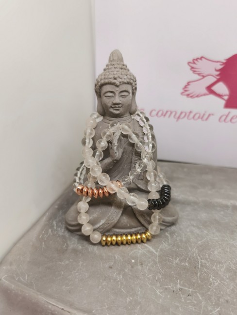 bracelet cristal de roche perles dorées