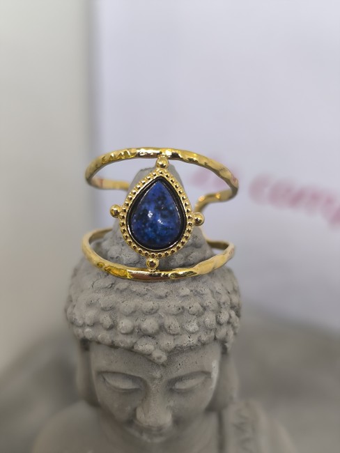 bague dorée ovale pierre verte style bohème