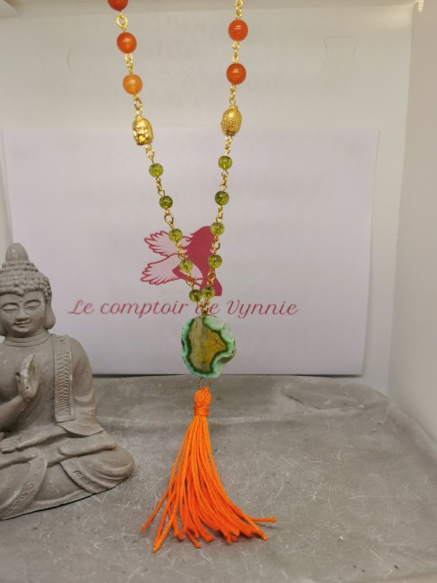 sautoir agate crazy cornaline péridot