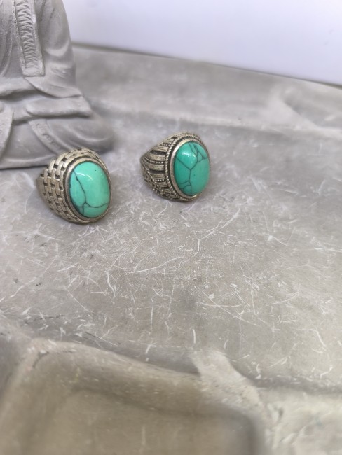 Bague homme argent avec pierre verte. Bague homme howlite vert d’eau