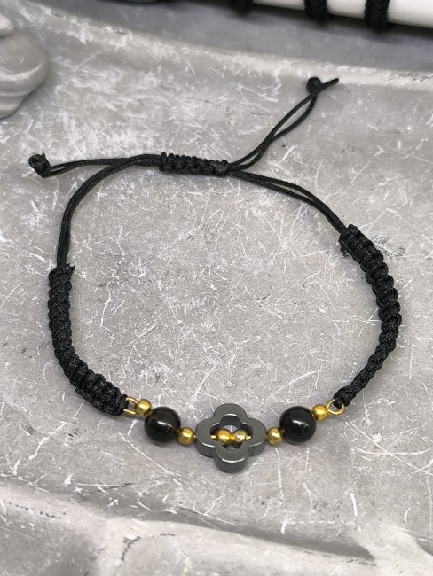 Bracelet hématite agate noire Bracelet pierres naturelles noir et doré