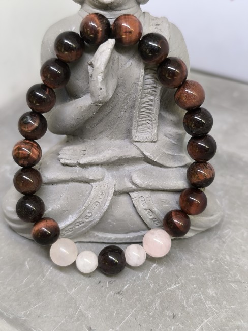 Bracelets de Couple Saint-Valentin – Grenat, Quartz Rose & Œil de Taureau bracelet homme saint valentin grenat oeil de taureau quartz rose engagement