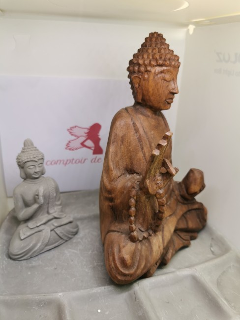 Sculpture Zen 20 cm Bouddha méditation bois naturel