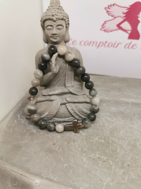 bracelet pierre oeil de fer croix