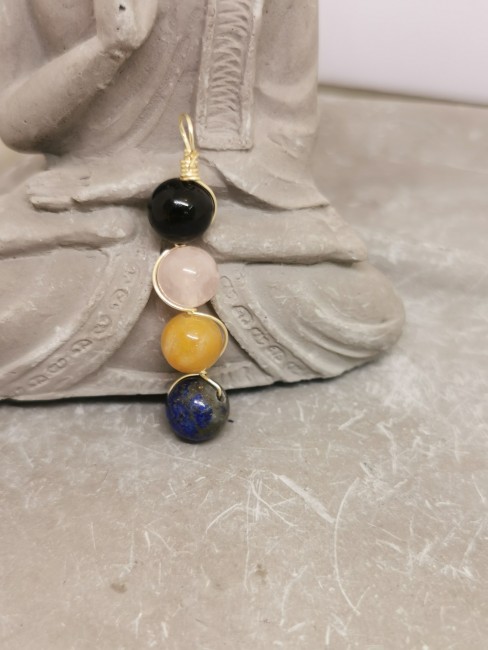 pendentif obsidienne quartz rose lapis lazuli