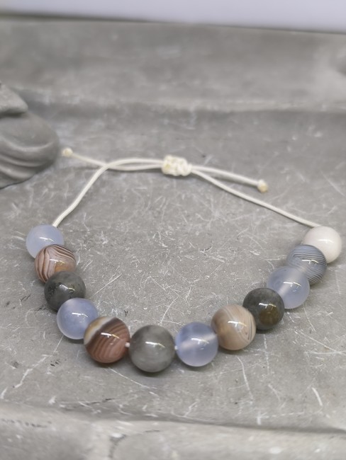 Bracelet respiration calcédoine bleue et agate du Botswana Bracelet lithothérapie respiration et soutien des poumons