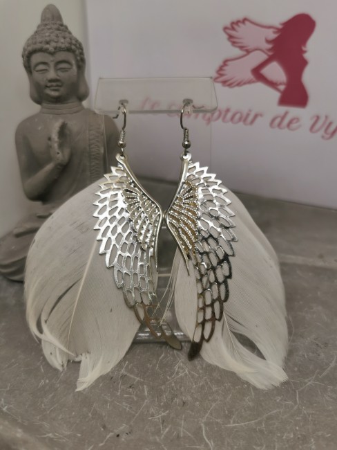 Boucles d’oreilles plumes boucles oreilles plume blanche acier argent