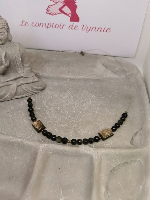 Collier Hypersthène Naturelle Collier pierre noire perles 8 mm