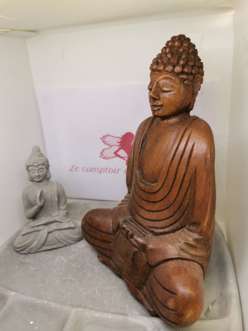 Sculpture Spirituelle Bois Bouddha méditation bois naturel