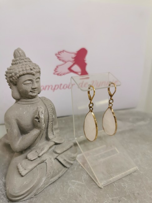 boucles goutte cristal roche doré