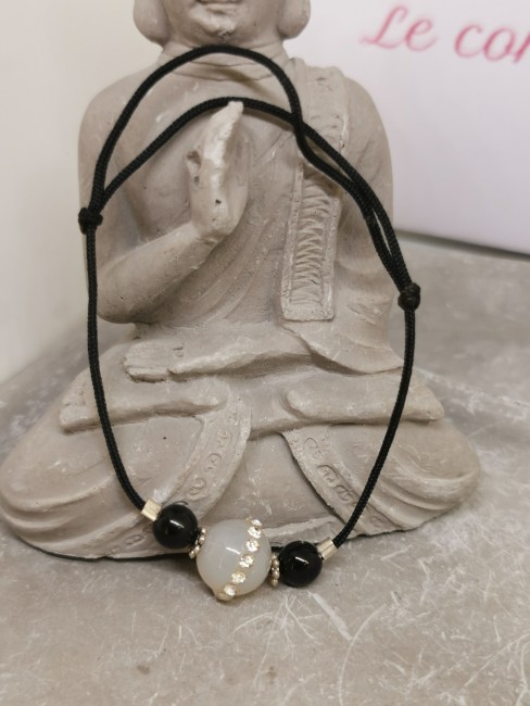 bracelet agate noire blanche pierres naturelles