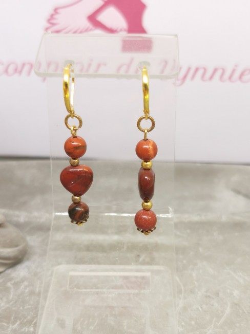 Boucles d’oreilles jaspe rouge doré boucles oreilles jaspe rouge dore
