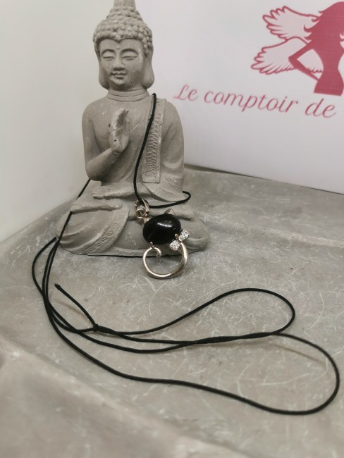 pendentif chat pierre noire