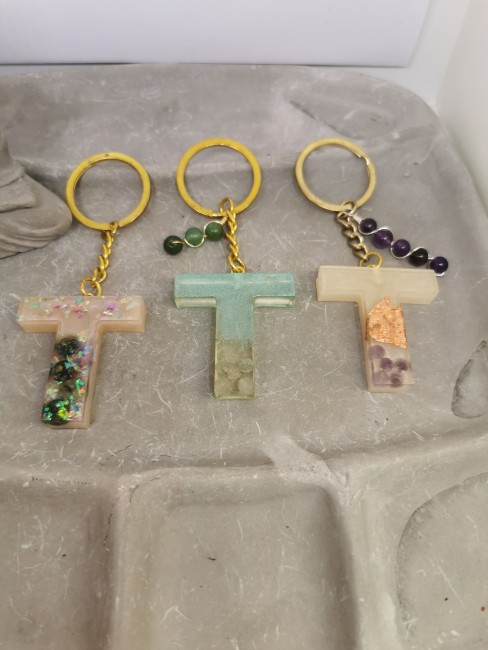 porte clé T pierre naturelle turquoise