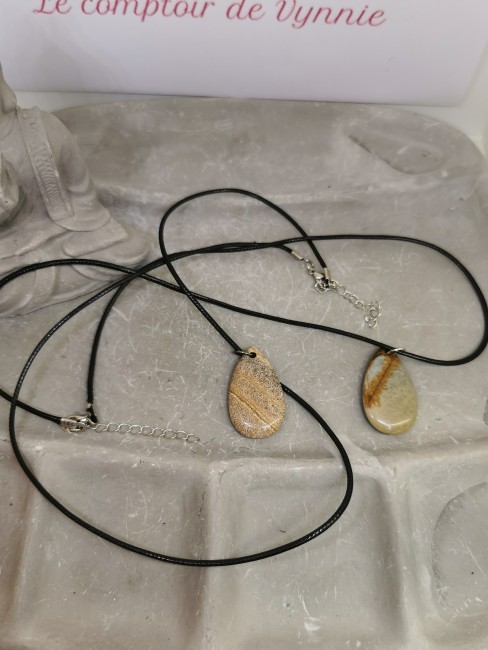 pendentif jaspe paysage cuir noir